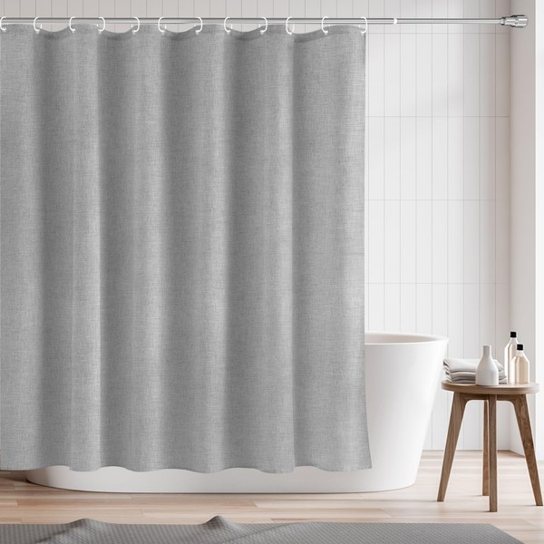 RAYNEAY Natural Linen Water-resistant Shower Curtain, 182x182cm Heavy Duty Fabric
