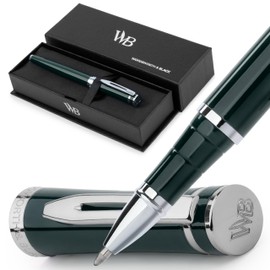 Wordsworth and Black Rollerball Pen - Luxury Pen - Chrome Finish, Green Lacquer, Ink Refill, Refillable, Gift for Men & Women, Professional Writing, Nice and Fancy Pens and for Work