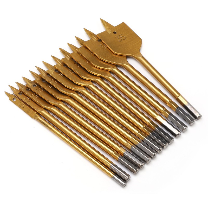 13Pcs 1/4in Hex Shank High Carbon Steel Flat Drill Bit