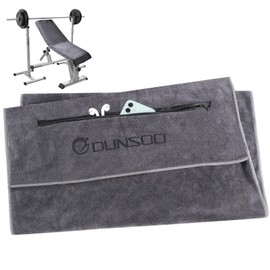 DUNSOO Fitness Towel, 120 x 50 cm, Microfibre Sports Towel with Zip Pocket for Gym and Training, Gym Towel (Dark Grey)