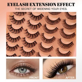 20 Pairs Fluffy False Eyelashes Cat Eye Strip Lashes Natural Look Wispy D Curl Faux Mink Thick Volume 6D Fake Eyelashes Women's Beauty Essentials