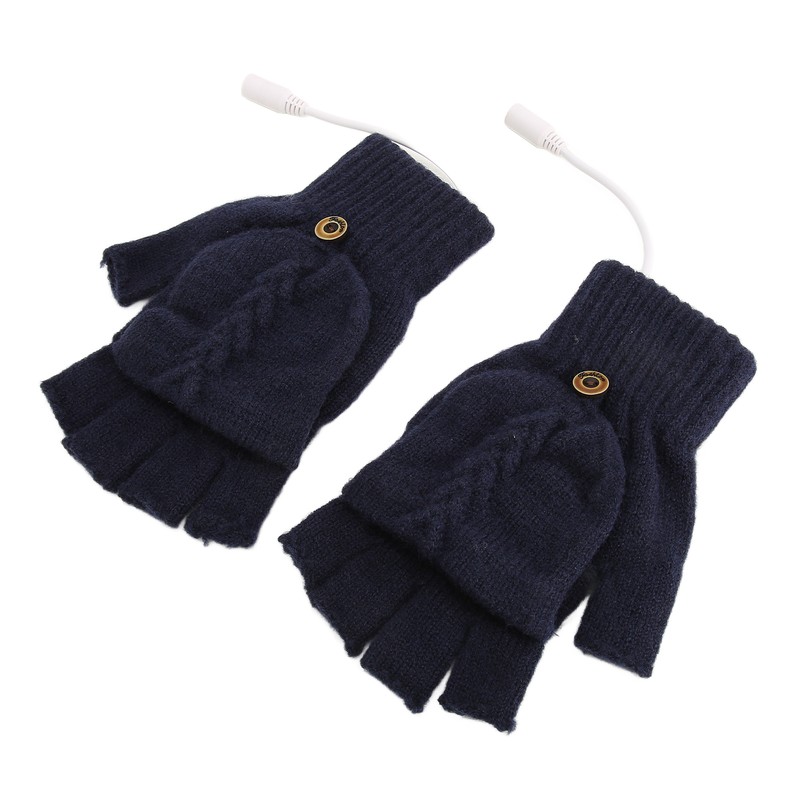USB Warmer Heated Gloves Flip Half Fingerless Electronic Knitted Hand