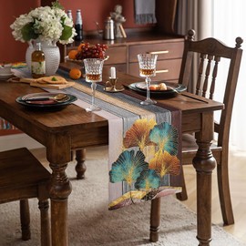 LRartdeco Table Runner Grey 40 x 140 cm Table Runner Brown Grey Wood Look Table Runner Country House Style Tablecloth Decoration Runner Table Linen for Party Wedding Restaurant Living Room Table