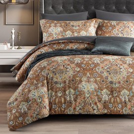 Cupocupa King Size Comforter Set; Bed in A Bag 7 Pieces Comforter Sets; Ultra-Soft Lightweight King Comforter; Floral Bedding Set for All Seasons ASLD-King, Gold