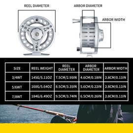 WFhuaye Fly Fishing Reel Large Arbor Design 7/8wt Aluminum Silver Fly Reels Freshwater Fishing