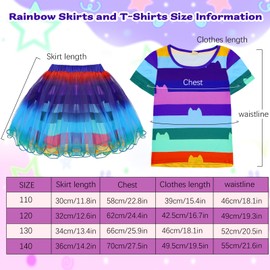 Maazusa Rainbow Cat Costumes for Girls 5 Pcs Princess Costumes Rainbow T-Shirt Tutu Bag Gloves Headband Cosplay Outfits for Cosplay Party Birthday (120CM)