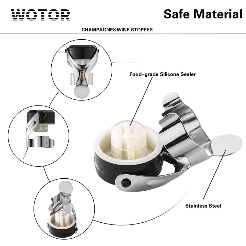 WOTOR Champagne&Wine Bottle Stoppers Stainless Steel with Food Grade Silicone,