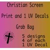 Christian Screen Print Grab Bag, 20 screen Print and 1 christian decal