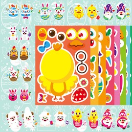 24sheets Easter Stickers Easter Craft Kids Toys Can Make Own Face Easter Bunny Sheep Rabbit Colored Egg Chicks for Child Boys Girls School Game Activities Party Favor Supplies