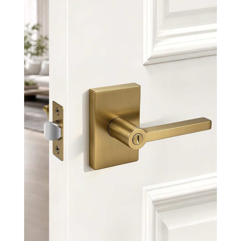 Champagne Bronze Door Knobs, Satin Brass Golden Interior Door Handles
