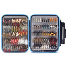 YZD Fly Fishing Flies Kit Fly Assortment Trout Bass Fishing with Waterproof Fly Box, 60/110/118/120/180/225pcs with Dry/Wet Flies, Nymphs, Streamers (120pcs Deluxe Box)