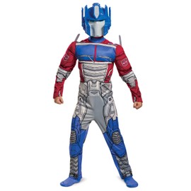 Disguise Optimus Prime Costume, Muscle Transformer Costumes for Boys, Padded Character Jumpsuit, Kids Size Small (4-6) Blue & Red