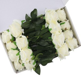 White Fake Roses Artificial Flowers - 16 Pcs Fake Artificial Roses Silk Flowers with Stems for Home Wedding Hotel Office Centerpiece Decor