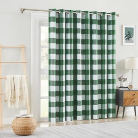 Melodieux Buffalo Check Plaid Extra Wide Curtains for Sliding Glass Door, Thermal Insulated Room Divider Curtains for Living Room Blackout Grommet Patio Door Drape, Green, 100 x 84 Inch, 1 Panel