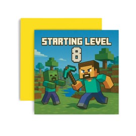 Huxters Gamer 8th Birthday card for Boy - Mine Steve Creeper Blocks Level 8 Unlocked Controller Bday for Son Great Grandson Nephew Brother Happy Greetings - 14.8cm (8th)