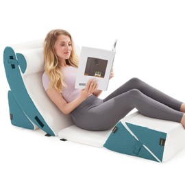 Longering Orthopedic Bed Wedge Pillow Set for Sleeping 6 PCS - Adjustable Triangle Pillow for Neck Leg Support with Washable Cover - 35D Foam Wedge Pillow Post Surgery for GERD & Snoring (White Blue)