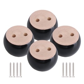 SHANOER 4pcs 40mm Height Black Eucalyptus Wood Round Bun Furniture Feet Sofa Cabinet Couch Legs