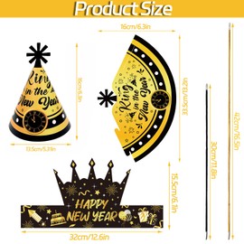 DPKOW 18 Pieces 2025 New Year's Eve Party Hats Multicoloured Crown Cone Hat for 2025 New Year's Eve Party Gift, 9 Style Happy New Year Headwear for 2025 New Year Photo Props Accessories