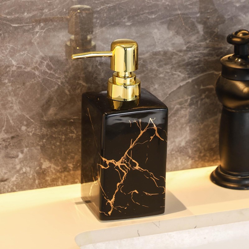 Premium White Marble Ceramic Soap Dispenser – 10oz Square Refillable