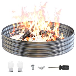 PROWORX 60 Inch Outdoor Fire Pit Ring, Round Galvanized Portable Fire Pit for Camping, Metal Steel Bonfire Fire Ring for Outside, Backyard