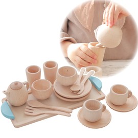 Wooden Toy Daiwa Mini Dinnerware Set (Blue) Wooden Toys Tea Set Tea Party Wooden Tableware Wooden Tableware Set Play Kitchen Play Set