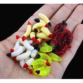 50pcs-1Inch Bass Fishing Worms Lures,Silicone Soft Maggot Baits Bread Worm Fishing Lure,5 Color (Beige)