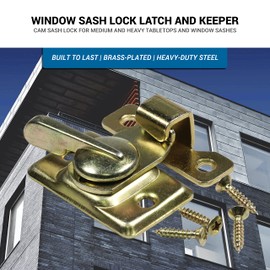 10 Pack Rok Hardware Cam-Action Window Sash Lock Latch and Keeper, Brass Plated Steel R3306B