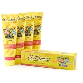 Dr. Bauer's Lovely Friends Toothpaste with Glitter Motifs, Many Great Flavours, Toothpaste for Children and Adults, Sustainable Packaging, 90 ml per Tube Jungle, Pack of 4 (4 x 90 ml)