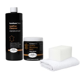 Furniture Clinic Easy Leather Restoration Kit (Dark Brown) | Includes Recolouring Balm, Ultra Clean, Sponge & Cloth for Furniture, Car Seats, Shoes & Bags