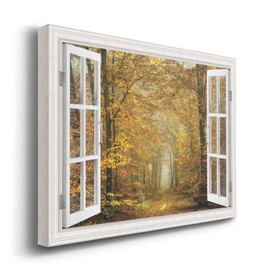 Renditions Gallery Canvas Home Decor Scenic Window Landscape View of Forest Road in Autumn Season Nature Artwork Prints for Bedroom Dining Living Room Office Home Kitchen Wall Decor - 12"X18" LT01