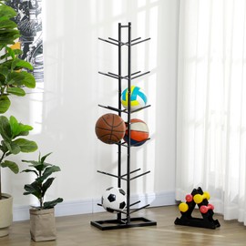 Heemab Vertical Ball Storage Rack for Gym or Garage, Durable Steel Ball Organizer with 12-Ball Capacity, Black