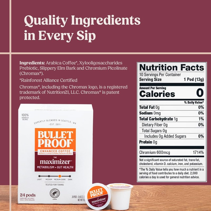 Bulletproof The Maximizer Single-Serve Coffee Pods, 24 Count, Clean Coffee