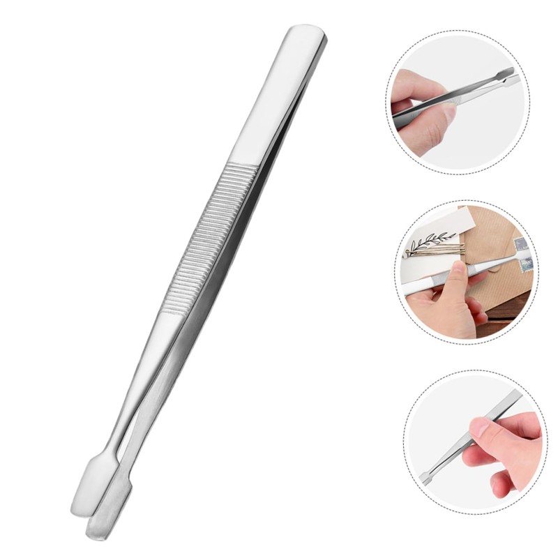 Healeved 4pcs Precision Stainless Steel Tweezers Flat Tips Collector Tools