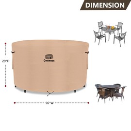 Oneness Heavy-Duty Round Patio Furniture Cover - Waterproof UV Resistant Outdoor Table Chair Furniture Cover,No Fading Away Within 2 Years, 96"Diax29"H Inch