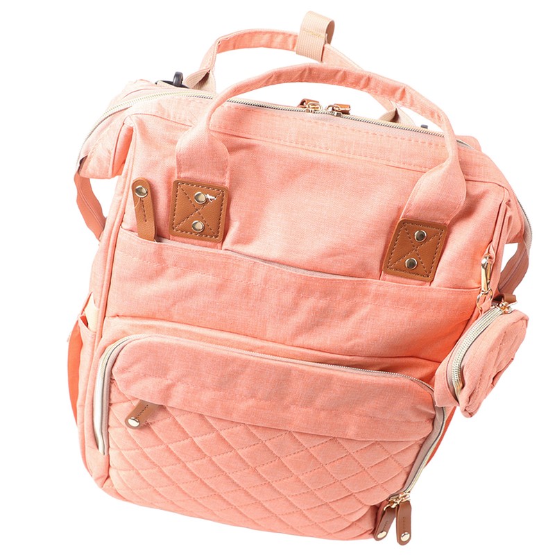 Pink Diaper Bag Backpack Multi Compartment Waterproof Large Capacity Travel