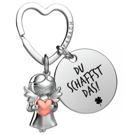 FABACH Good Luck Key Ring Guardian Angel Lucky Charm with Heart and Engraving – Guardian Angel Clover Lucky Charm Angel Du schaffst das – Gifts Much Success Gift Good Luck, You can do it