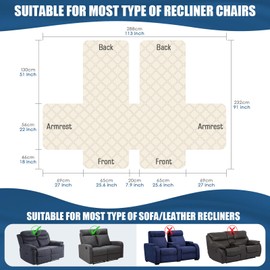 TAOCOCO 100% Waterproof Recliner Covers, Recliner Sofa Covers with Leg Straps, Reversible Recliner Couch Cover for Reclining Chair, Washable Couch Protector for Pets Kids(2 Seater, Dark Gray)