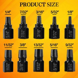 10 Pcs Screw Extractor Set, Hex Head Easy Out Bolt Extractor Set, Multi-Spline Stripped Screw Extractor Set, Broken Bolt Remover Kit, Damaged Screw Extractor Set for Removing Broken Studs, Bolts