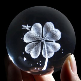 Sahoottie 60mm 3D Four-Leaf Clover Crystal Ball Four-Leaf Clover Good Luck Gifts for Women Four-Leaf Clover Paperweight Four-Leaf Clover Glass Ball