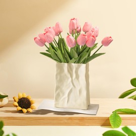 faucye 20pcs Tulips Artificial Flowers Fake Flowers for Decoration, Faux Flowers Tulips Real Touch Arrangement Bouquet for Wedding Home Office Party, Faux Flower Bulk Gift Idea for Mothers Day (Pink)