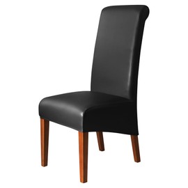 iEventStar High Back Chair Cover PU Faux Leather Waterproof Stretch Dining Chair Protect Slipcover (Black High Back, 2)