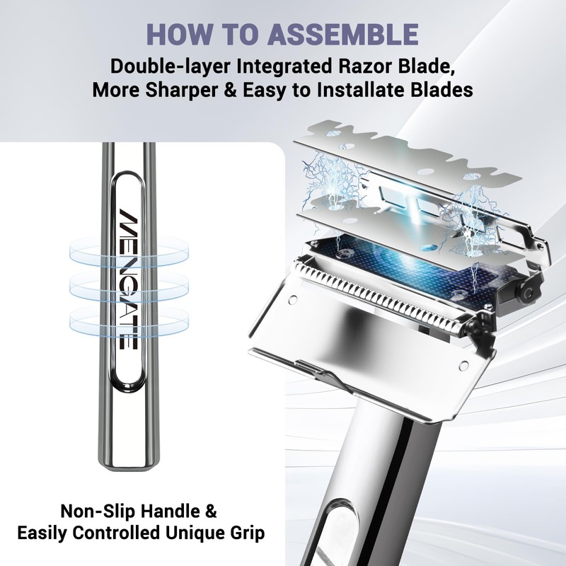 Dual-Blade Safety Razor Set With Magnetic Head & 110 Blades,