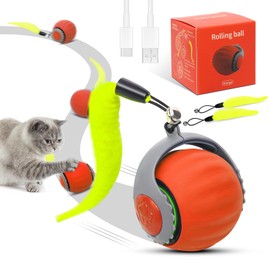 Starnearby Speedy Tail 3.0 Interactive Cat Toy Ball Electric Interactive Play Ball for Cats Cat Toy Self-Employment Cat Ball with 2 Replacement Tails (Orange)