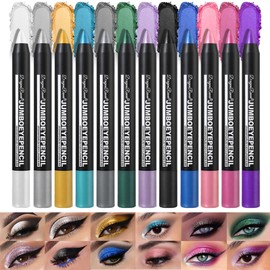 Sitovely 12 Stück Creme Lidschatten Stift, Metallischer Eyeshadow Stick, Glitzer Schimmer Lidschattenstift, wischfester und wasserfester Matter Augenaufheller Stift – Weiß,Rauch,Schwarz,Braun(B, M)