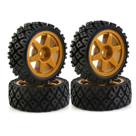 4 Pieces 1/10 On Road Wheels and Tires Compatible with Tamiya TT01/TT02/XV-01, Compatible with Kyosho FW06 Tires, Crawler Mud, Terrain, RC Rally, Car Parts, Accessories
