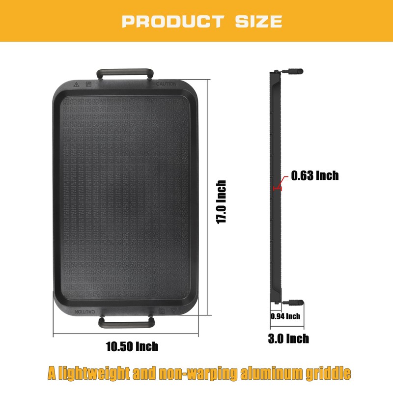 Non-Stick Aluminum Stove Top Flat Griddle, Warp-Resistant Double Burner Griddle