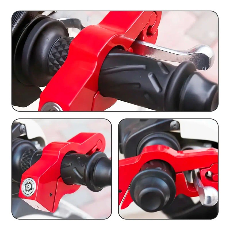 Candado Para Moto Bloqueo Manillar Antirrobo Palanca Freno Rojo
