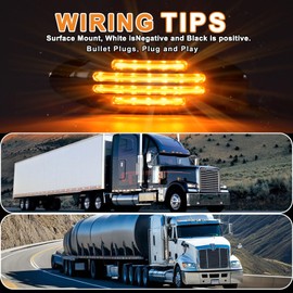 Wodvyss 10Pcs 6-3/5 Inch Flatline Oval Amber 24LED Side Marker Clearance Lights with Bullet Plug, Front Fender Panel Lights for Semi Trucks, Flush Mount, Waterproof, Amber Lens