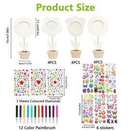 DMSESRLS Pack of 12 Wooden Flowers for Painting, 3D Flowers Craft Set Children's Birthday with DIY Flower Wooden Picture Frame, Colourful Brush, Glitter Stickers, Wooden Flowers for Crafts and