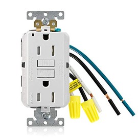 Leviton 15A-125V Extra-Heavy Duty Industrial Grade Leaded Duplex Tamper-Resistant Self-Test GFCI Receptacle, 15-Amp, GFTR1-5LW, White